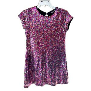 Colourful sequin party dress for girls short sleeves size M - L